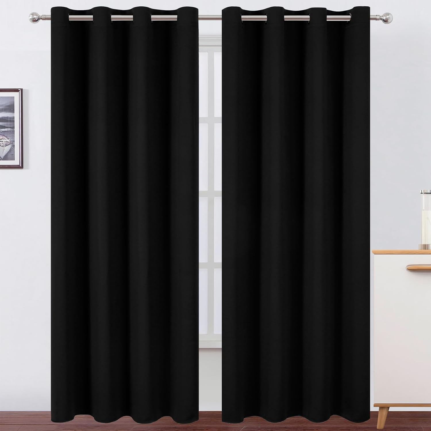 Lemomo Blackout Curtains 52 x 120 Inch Long Black Curtains Set of 2 Panels Room Darkening Curtains for Bedroom and Living Room 120 Inch Bla…