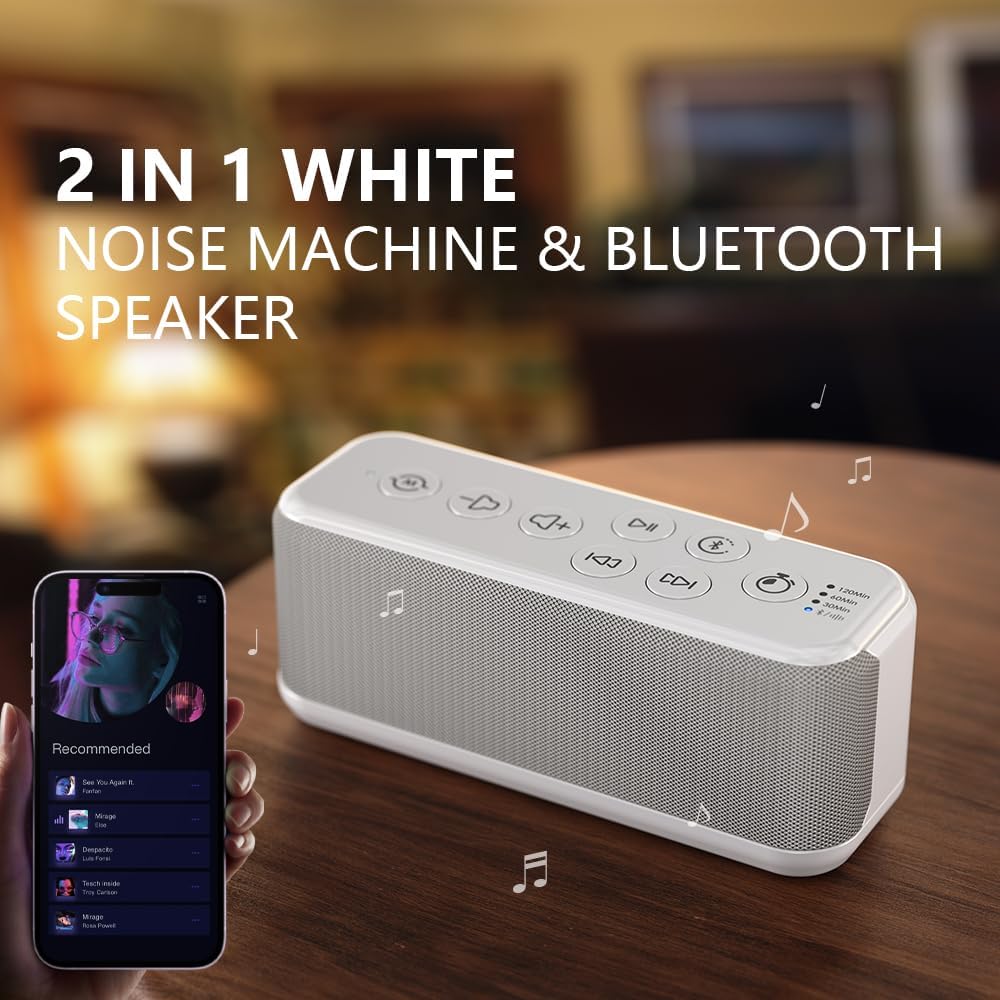 OnLyee White Noise Sound Machine with Bluetooth Speaker, 15 Soothing Sounds for Sleep, Baby & Office Privacy, 3000mAh Rechargeable…