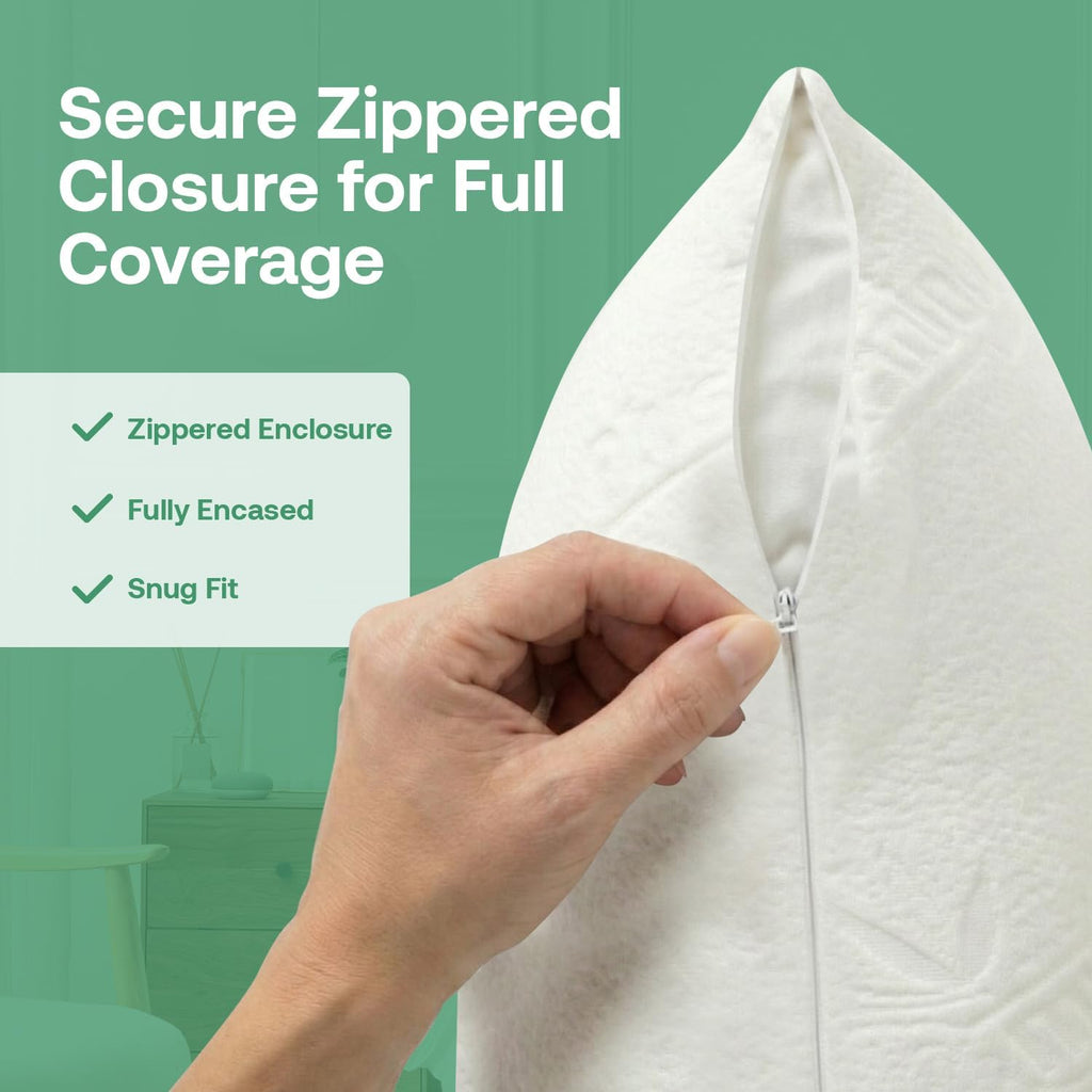 PlushDeluxe Waterproof Pillow Protector Covers - Viscose Made from Bamboo – Allergy, Dust, and Mite Proof Zippered Pillowcase, Set of 2 Que…