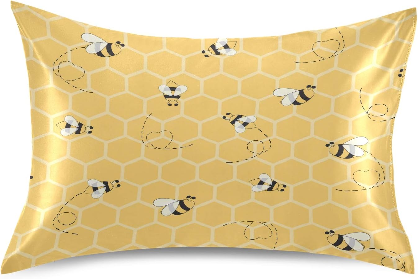 Satin Pillowcase for Hair and Skin Silkly Decorative Pillow Sham with Envelope Closure Pillow Cover (20x30in, Yellow Honeycomb Bee)