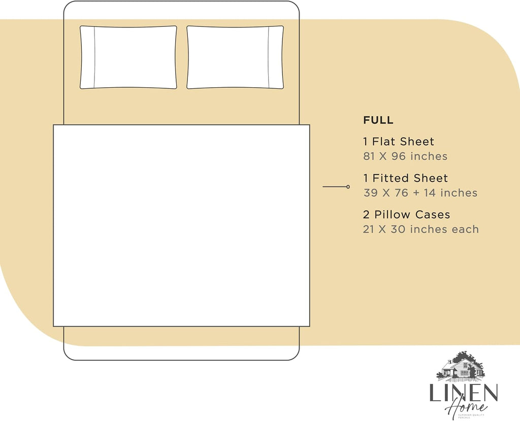Linen Home 100% Cotton Percale Sheets Full Size, Ivory, Deep Pocket, 4 Pieces Set - 1 Flat, 1 Deep Pocket Fitted Sheet and 2 Pillowcases…