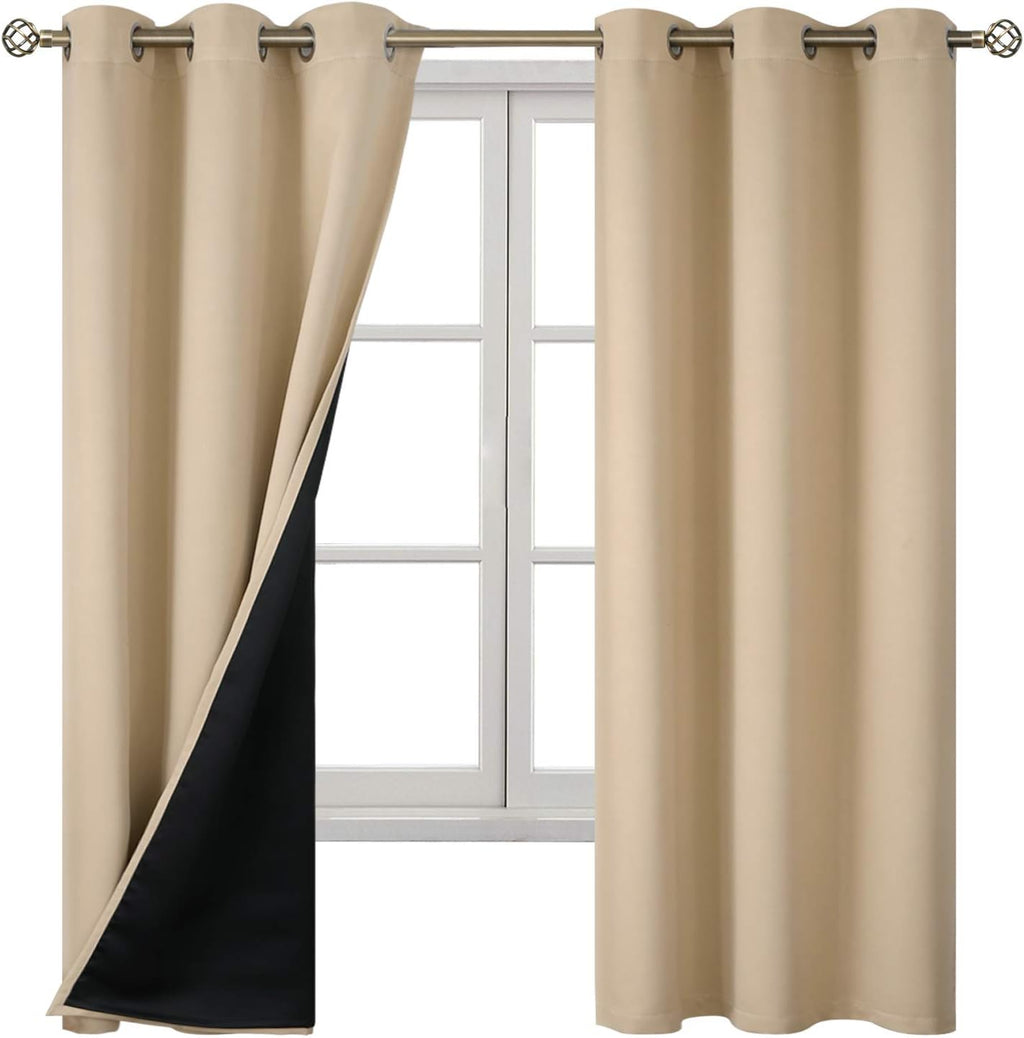 BGment Beige Blackout Curtains for Bedroom - Black Out Curtains 63 Inch Long Thermal Insulated Grommet Total Room Darkening Window Drapes f…