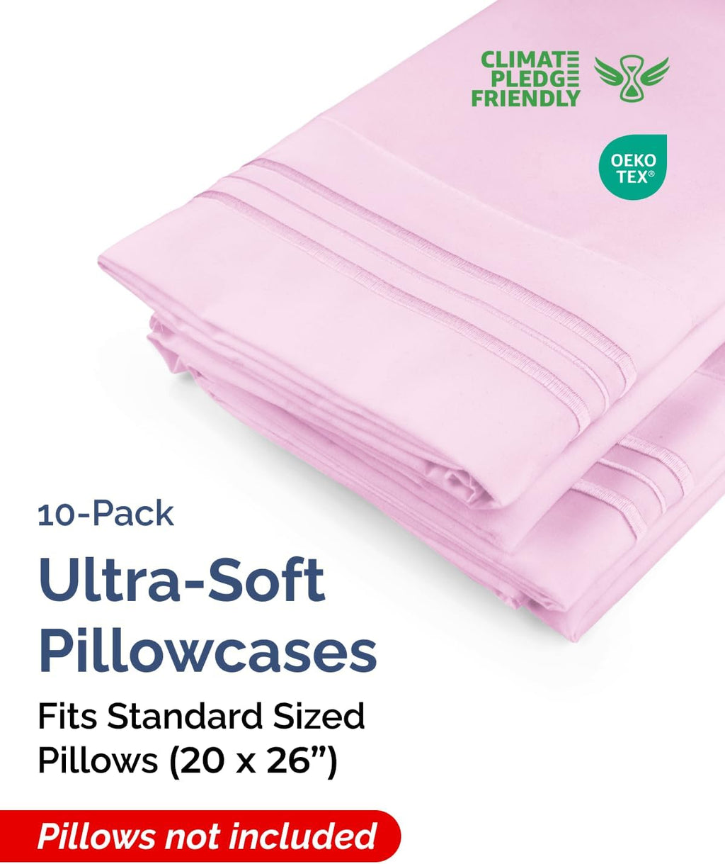 Standard Pillow Cases Set of 10 - Ultra Soft Hotel Quality Pillowcase Covers - Comfy & Wrinkle Free - Shrink & Fade Resistant - Machine…