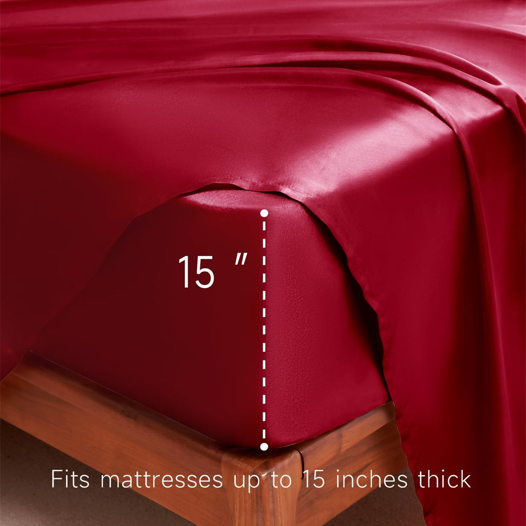 Golal Satin Sheets King Size - 4 Pieces Luxury Silky Soft Bed Sheets, Wrinkle-Free Burgundy Satin Silk Sheet Set with 1 Deep Pocket Fitted…