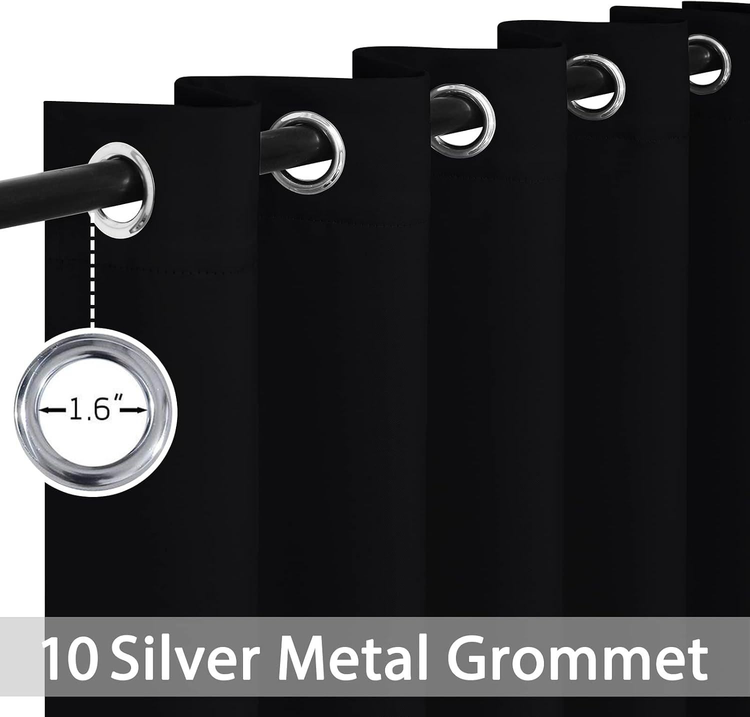 Yakamok Blackout Curtains Room Darkening Thermal Insulated Window Panels, Solid Grommet Top Drapes for Bedroom/Living Room(62Wx96L, Black…