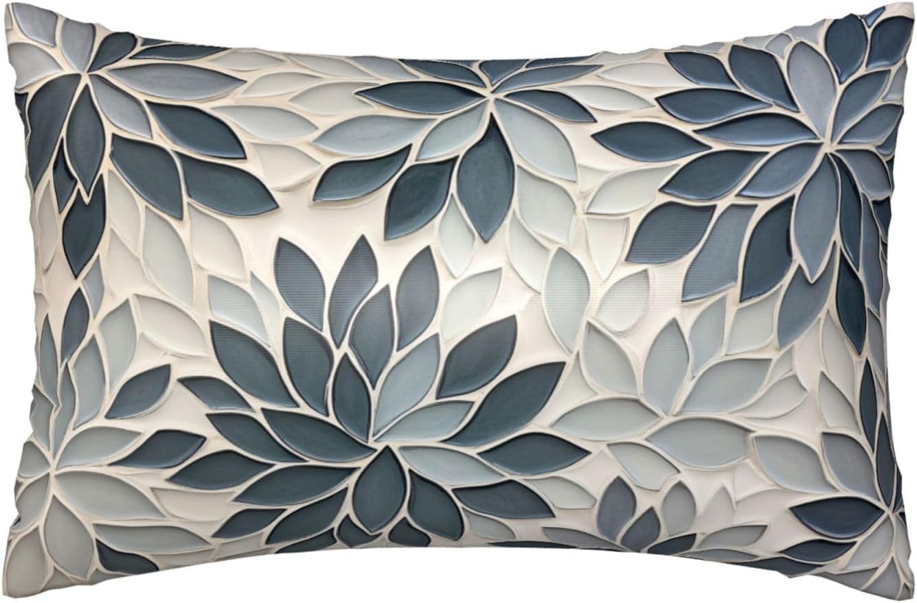 Satin Pillowcase for Hair and Skin Abstract Modern Blue-Gray Floral Super Soft and Cooling Similar to Silk Pillow Case 1 Pack with Hidden…