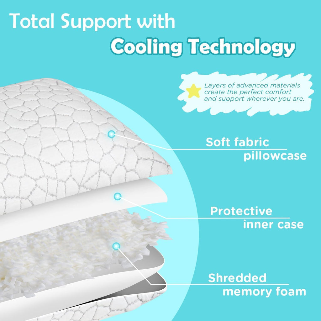 Supamodern SUPA MODERN Cooling Bed Pillows for Sleeping 1 Pack Shredded Memory Foam Pillows Adjustable Cool Pillow for Side Back Stomach Sl…