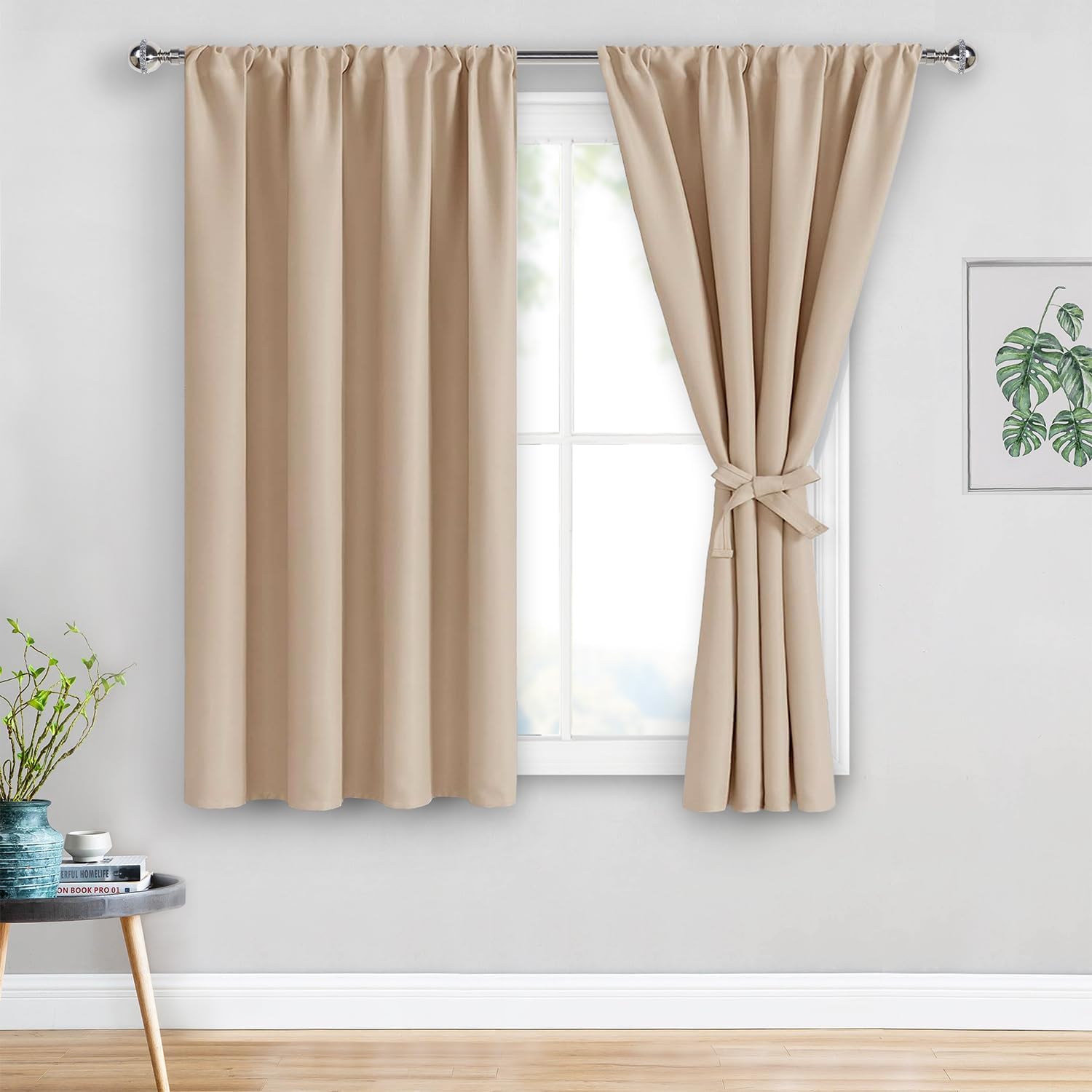 Jiuzhen Blackout Curtains for Bedroom - Thermal Insulated Room Darkening Rod Pocket Short Curtains for Living Room, Set of 2 Panels with Ti…