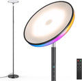 Wowlumenofficial UFO LED Torchiere Floor Lamp with RGB Ambient Light, 42W 3700LM Bright Dimmable Sky Lamp,71in Modern Tall Standing Lamp wi…