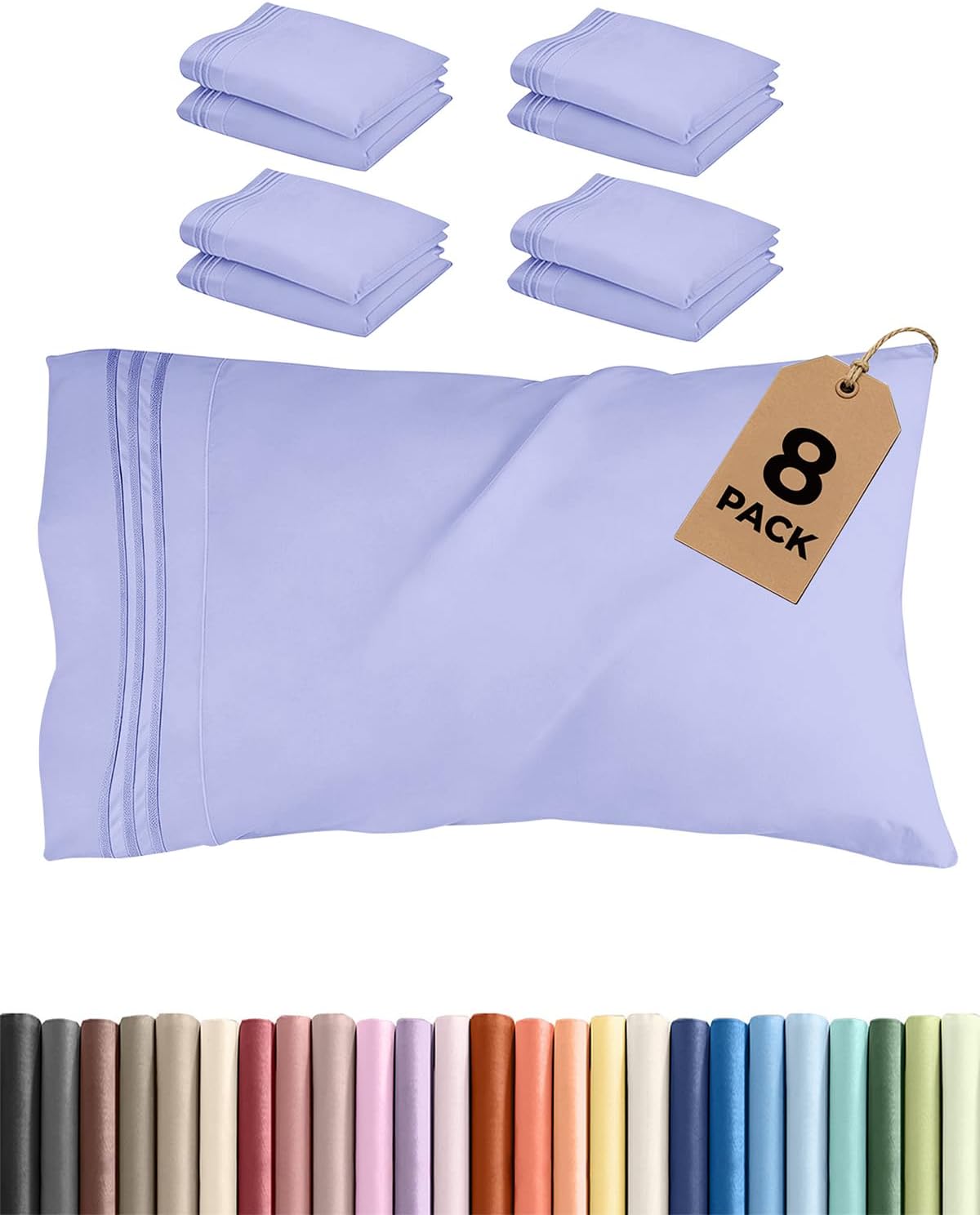 King Standard Pillow Cases Set of 8 - Ultra Soft Hotel Quality Pillowcase Covers - Comfy & Wrinkle Free - Shrink & Fade Resistant…