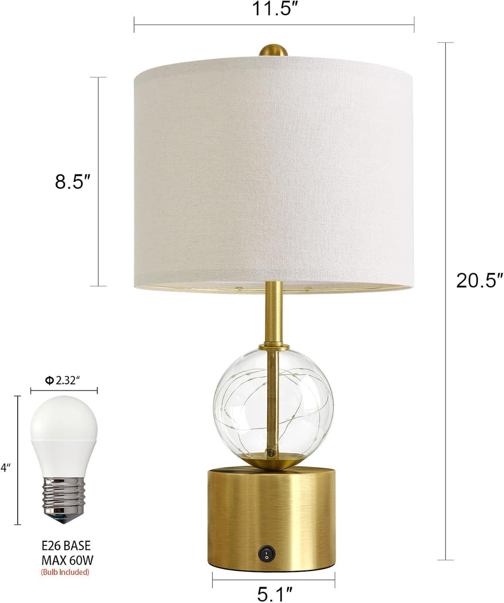 Oneach 20.5" Small Bedside Table Lamps for Bedroom Nightstands, Gold Glass Modern Table Lamps Set of 2 with USB A+C Charging Port, Night…