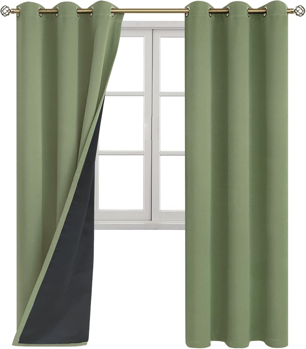 BGment Thermal Insulated 100% Blackout Curtains for Bedroom with Black Liner, Double Layer Full Room Darkening Noise Reducing Grommet Curta…