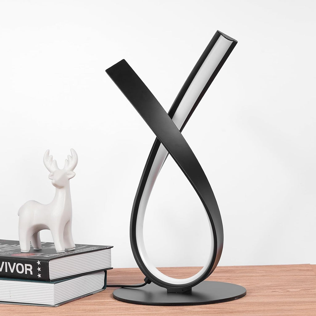 NUÜR Modern Table Lamp, Stepless Dimmable LED Spiral Lamp for Living Room, Contemporary Nightstand Lamp, Black Bedside Table Lamp for…