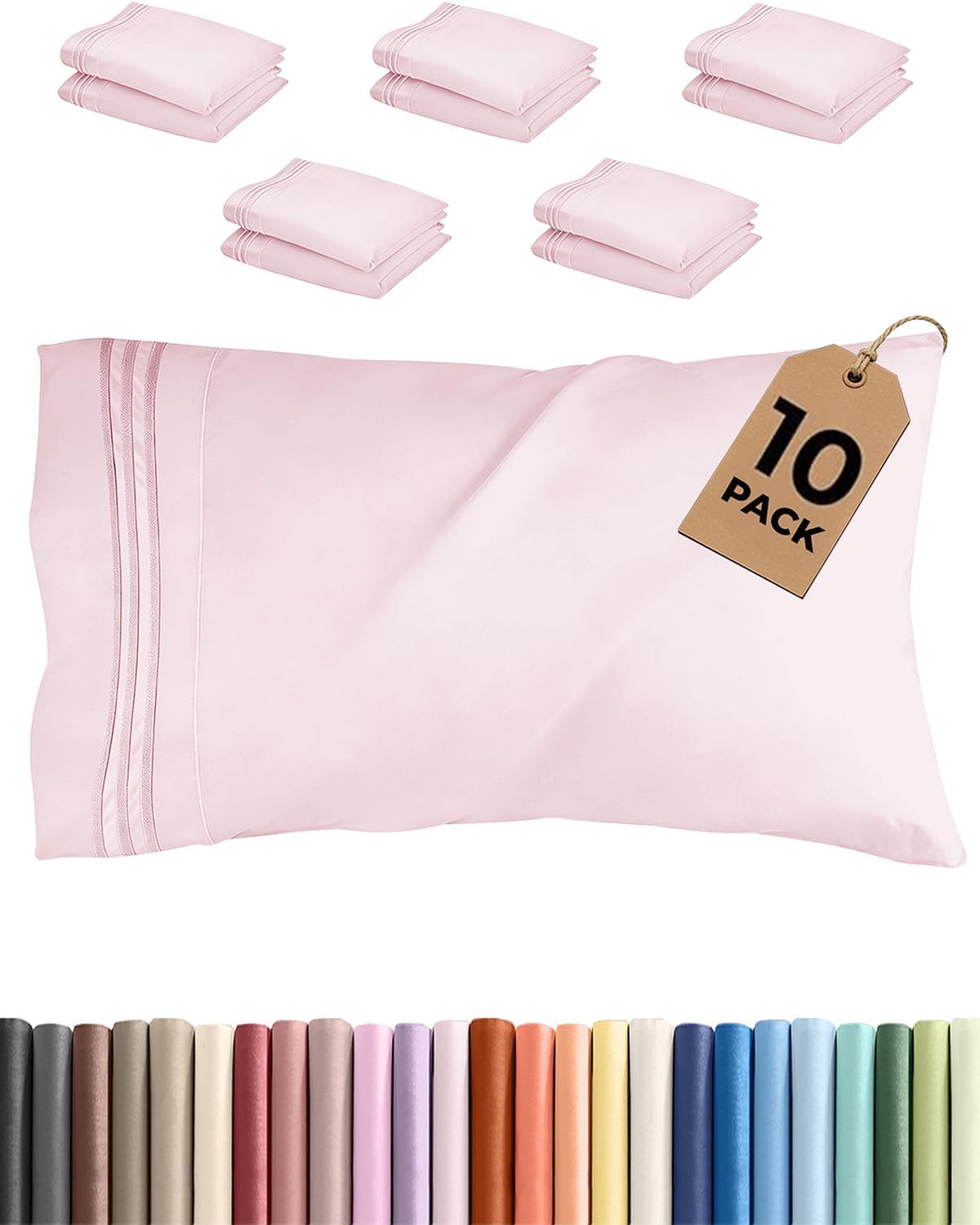King Pillow Cases Set of 10 - Ultra Soft Hotel Quality Pillowcase Covers - Comfy, Cozy & Wrinkle Free - Shrink & Fade Resistant - Machine…