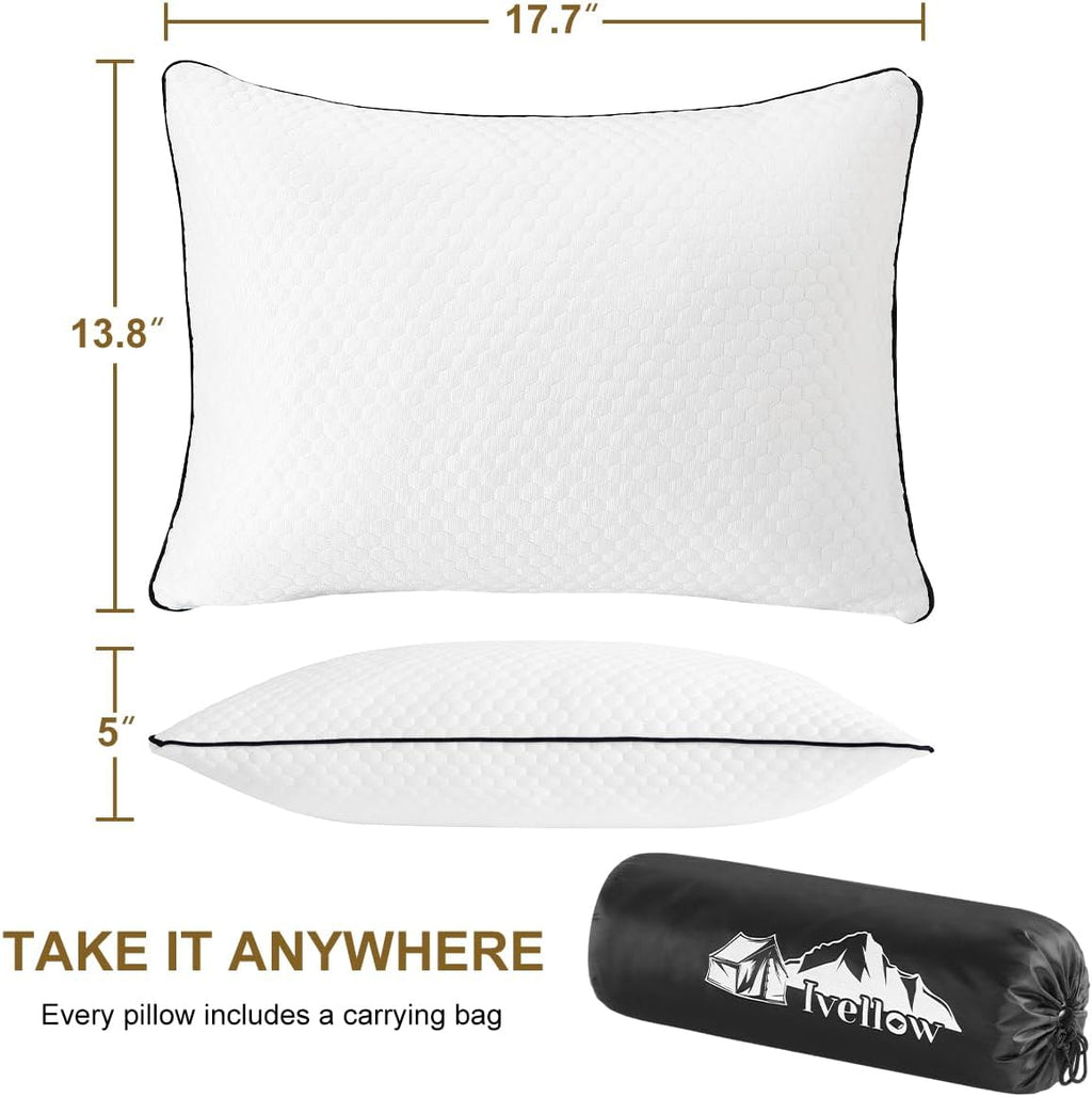 Ivellow Travel Pillow Camping Pillow for Sleeping Small Cooling Shredded Memory Foam Pillow Compressible Compact Medium Firm, Breathable Sof…