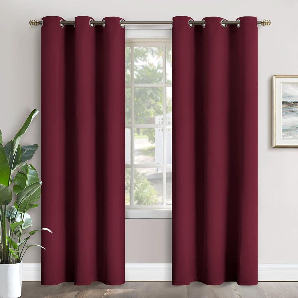 YoungsTex Burgundy Blackout Curtains 84 Inches Length for Living Room - Thermal Insulated with Grommet Room Darkening Bedroom Drapes Room D…