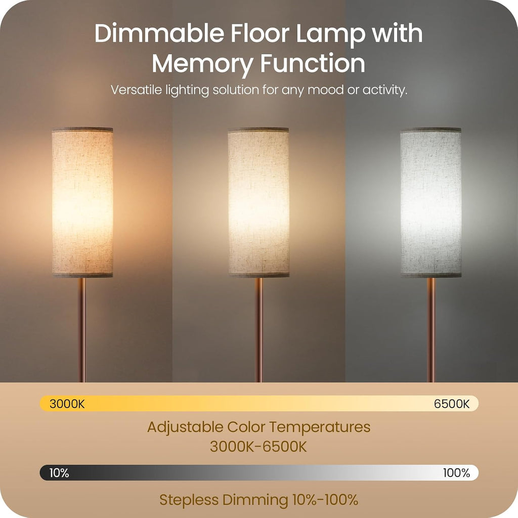 Dimmable Floor Lamps for Living Room with Remote and Foot Switch, 64.4” Modern Standing Tall Lamp, Corner Lamp for Bedroom, Office, Bulb…