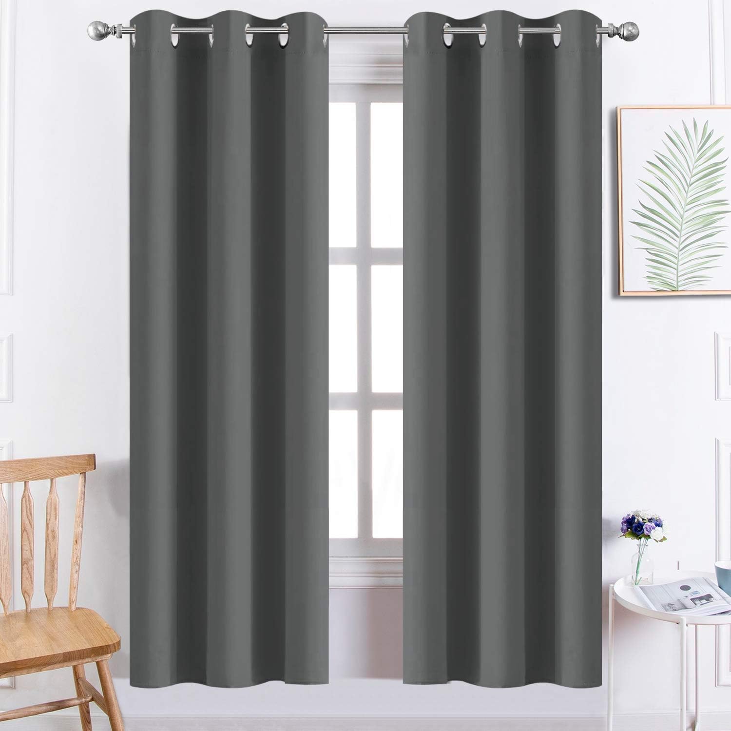 Yakamok Grommet Room Darkening Thermal Insulated Blackout Curtains Window Panels for Bedroom Width 38 Inch by Length 72 Inch Dark Grey…