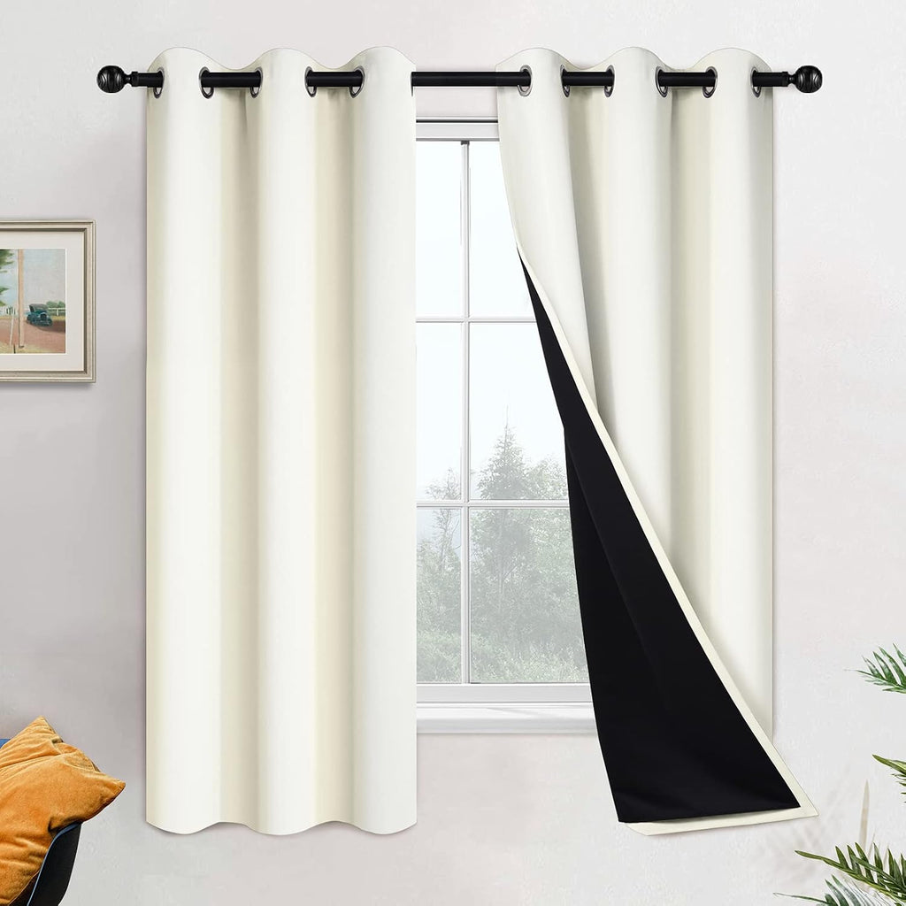 Yakamok 63 Inch Length 100% Blackout Curtains for Bedroom, 2 Thick Layers Thermal Insulated Grommet Total Blackout Drapes with Black Liner…