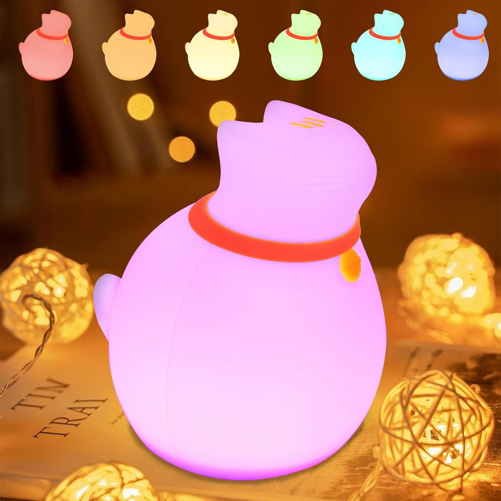 WelcometoMAGOHMT 7-Color Changing Cat Night Light, Silicone Rechargeable Nursery Light with Timer & 3 Modes, Kids Bedroom Lamp Touch Sensor…