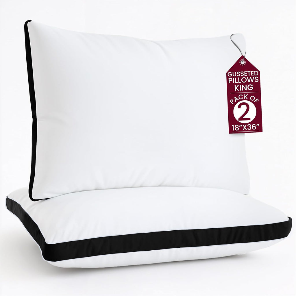 LuxDecorCollection LUX Décor Gusseted Style Soft Hotel Pillows Set of 2 – for Side, Stomach & Back Sleepers - Down Alternative Hotel Bed Pi…