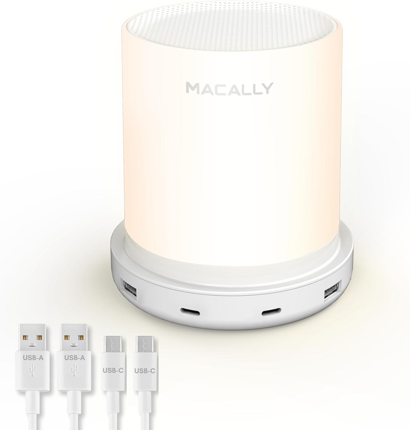 Macally Small Bedside Lamp with USB Ports (USB C + A) - Fast Charging Bedside Light and 3 Way Dimmable Touch Lamp for Nightstands - Great…