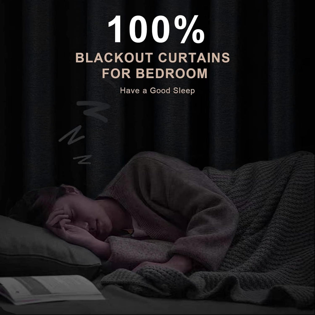 Inovaday 100% Blackout Curtains 108 Inches Length 2 Panels Set, Back Tab/Rod Pocket Linen Black Out Curtains for Bedroom, Thermal Insulated…
