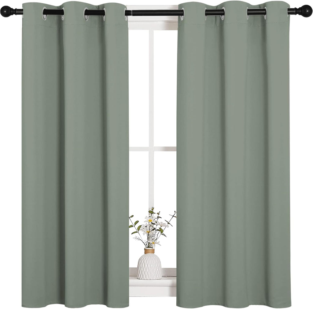 NICETOWN Bedroom Curtain Panels Blackout Draperies, Thermal Insulated Solid Grommet Blackout Curtains/Drapes (Greyish Green, 1 Pair, 34…
