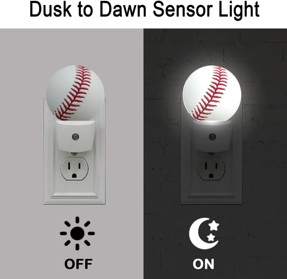 Baseball Stitches Night Light Auto Sensor Led Dusk to Dawn Lamp Home Decor for Men Women