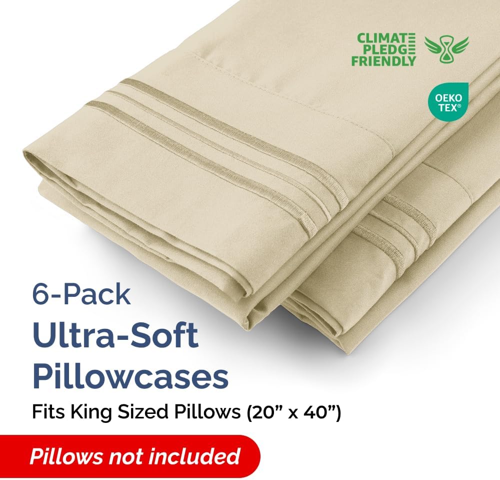 CGKUnlimited King Pillow Cases Set of 6 - Ultra Soft Hotel Quality Pillowcase Covers - Comfy & Wrinkle Free - Shrink, Stain and Fade Resist…