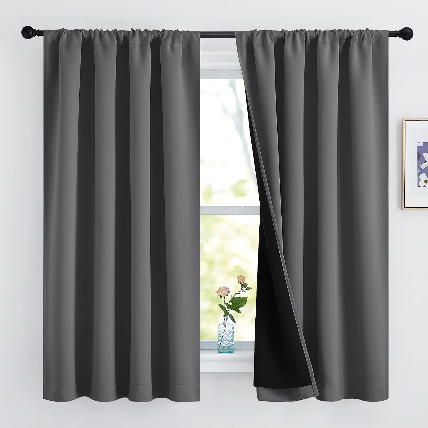Nicetown 100% Blackout Cold Blocking Curtains 63 inches Long, Soft Thermal Insulated Rod Pocket 2-Layer Lined Drapes, Energy Efficiency Win…