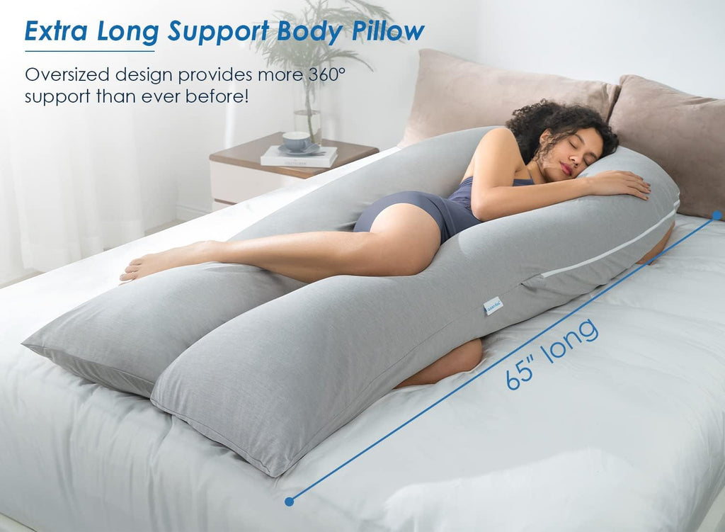 QUEEN ROSE Extra Long U Shaped Body Pillow, Cooling Pregnancy Pillows for Sleeping, 65 Inch Full Body Support Maternity Pillow for…