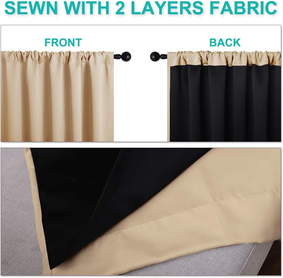 Nicetown Bedroom Full Blackout Cold Blocking Curtain Panels, Super Thick Insulated Window Covers, Rod Pocket Draperies with Black Liner for…