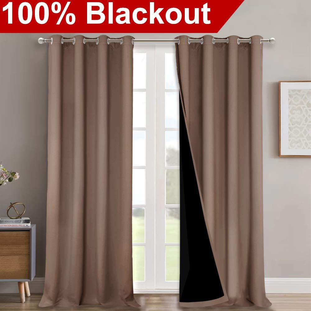 Nicetown 100% Blackout Blinds, Set of 2, 46" x 96", Cappuccino, Laundry Room Decor Window Treatment Curtains for Large Patio Sliding Door,…