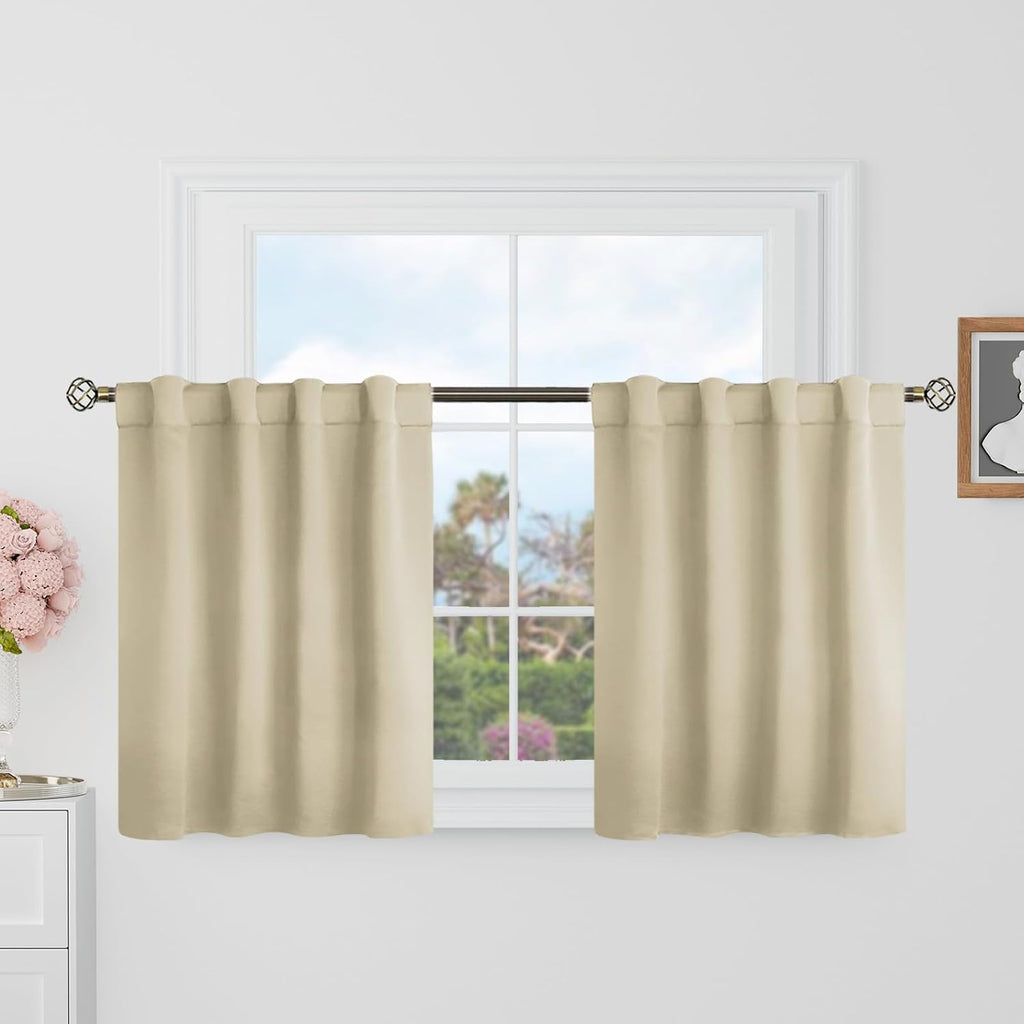 BGment Beige Room Darkening Curtains 30 Inch Length for Half Windows- 34 x 30 inch Panels Rod Pocket and Back Tab Thermal Insulated Blackou…
