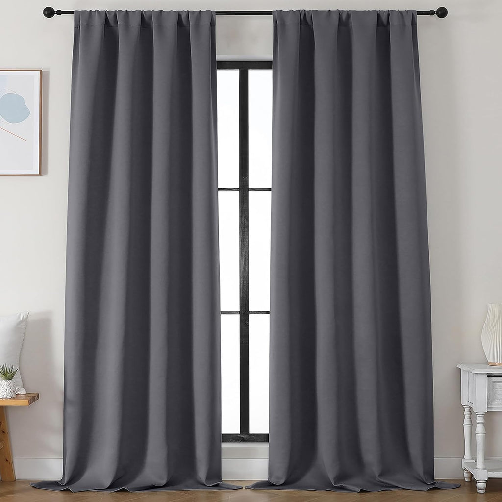 Simplebrand Ava Grey Blackout Curtains for Bedroom 96 Inches Long 2 Panels, Solid Thermal Insulated, Energy Saving Living Room Window …