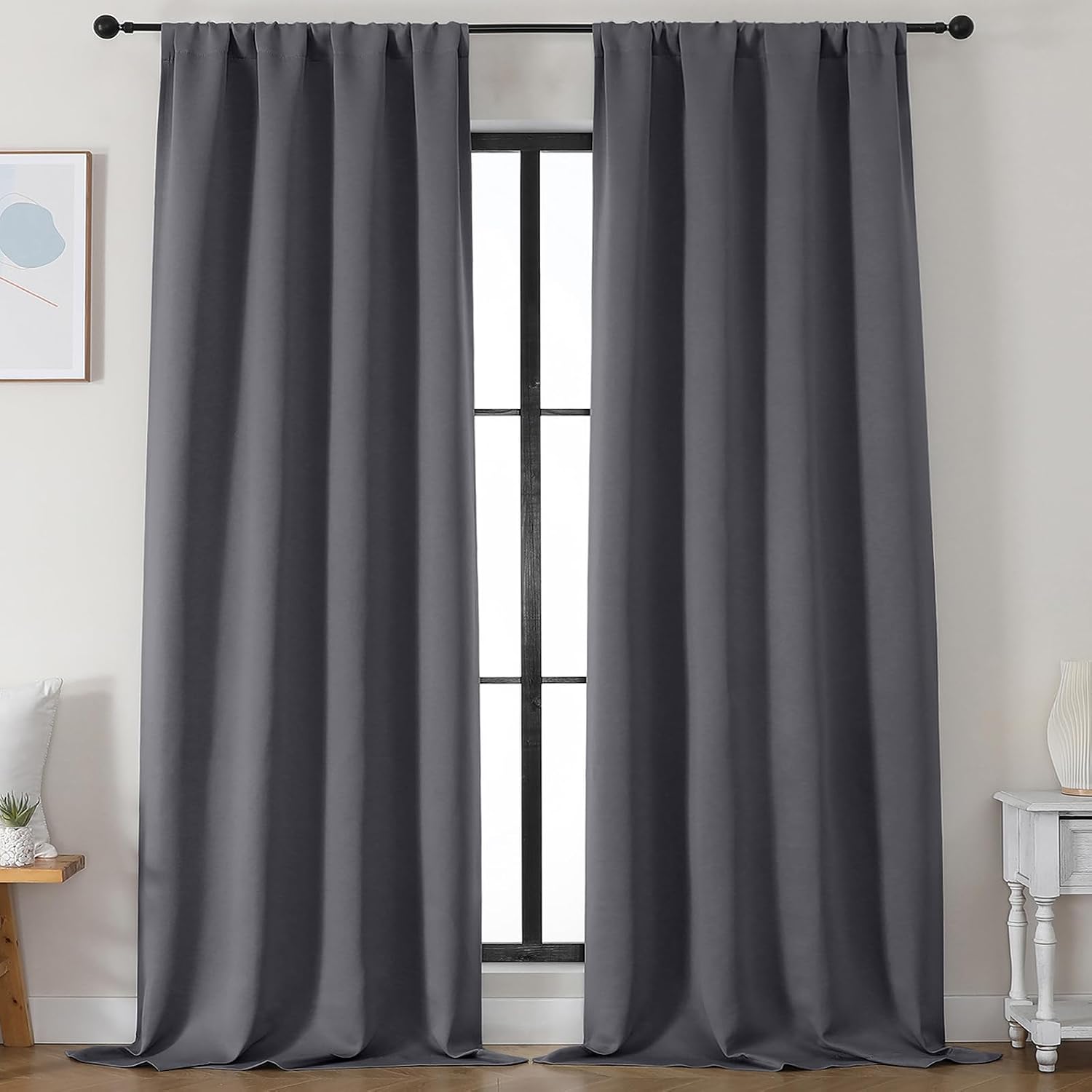 Simplebrand Ava Grey Blackout Curtains for Bedroom 96 Inches Long 2 Panels, Solid Thermal Insulated, Energy Saving Living Room Window …