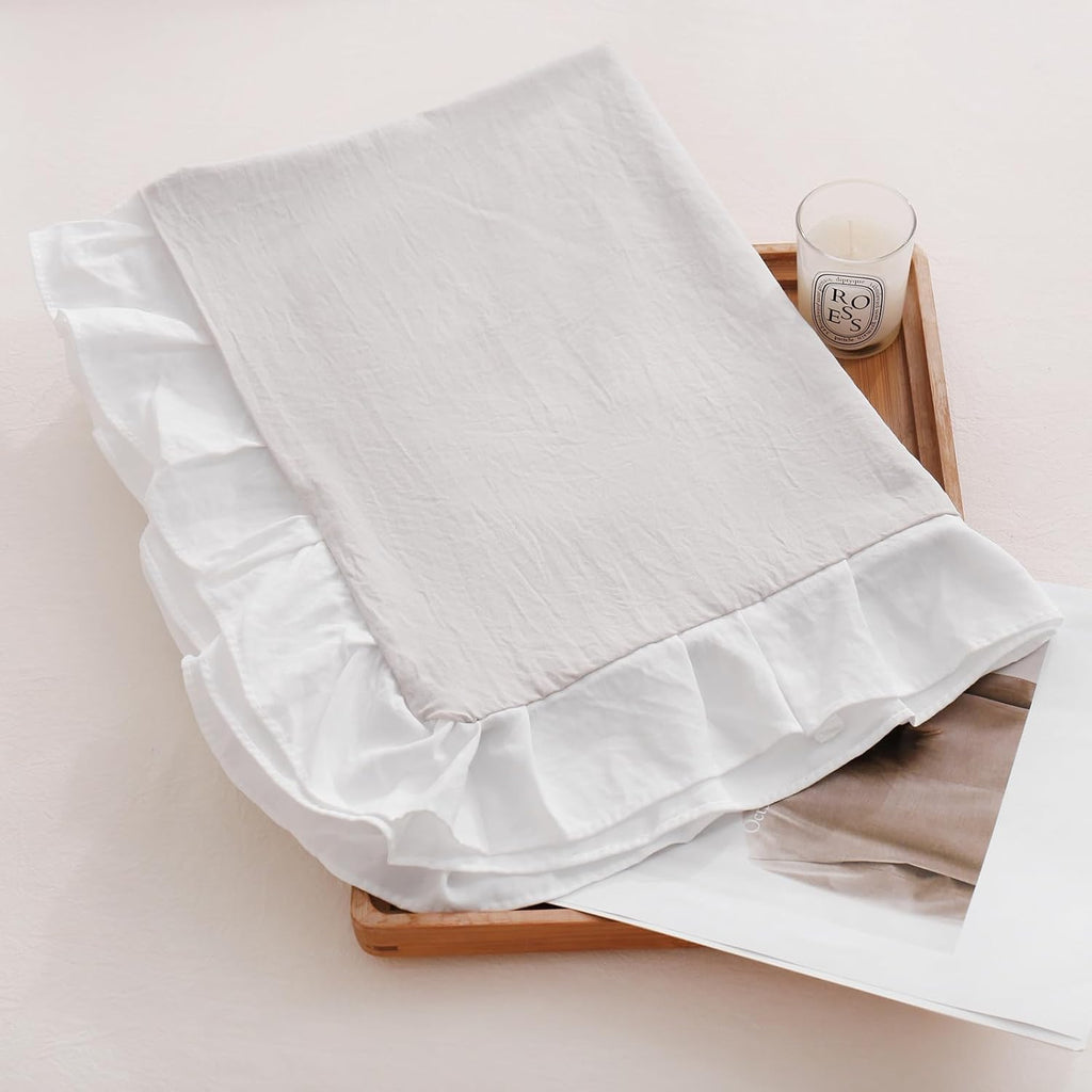 Merryword Beige Body Pillow Cover 20x54inches Beige and White Reversible Long Pillowcase Ruffled Body Pillowcases Cute Pillowcase Pillow Sh…