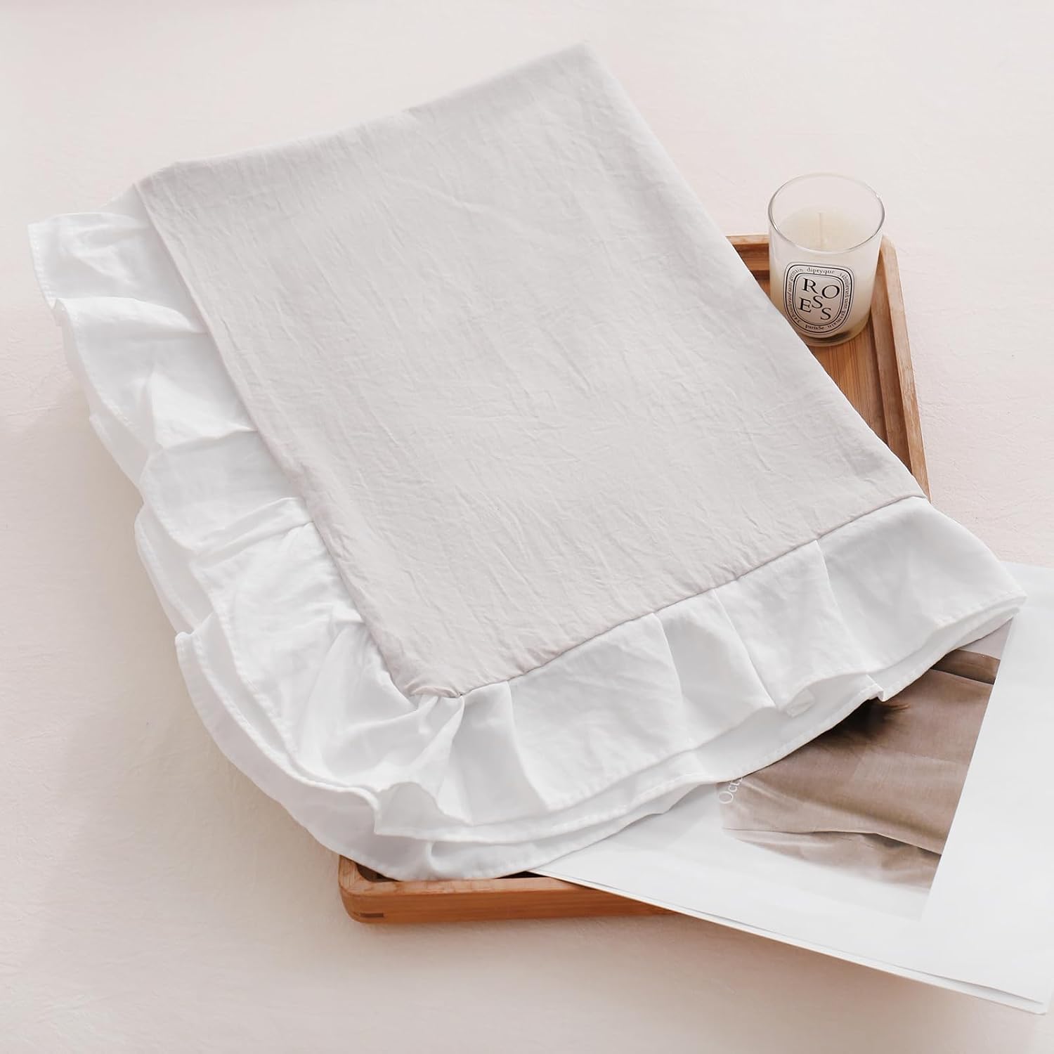 Merryword Beige Pillow Shams Standard Pillowcases 20x26inch Beige and White Reversible Cute Pillow Cover Set of 2 Soft Shabby Chic Ruffled…