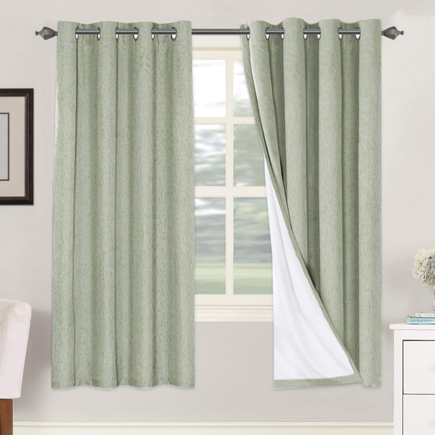 H.VERSAILTEX Linen Blackout Curtains 72 Inches Long 100% Absolutely Blackout Thermal Insulated Textured Linen Look Curtain Draperies…
