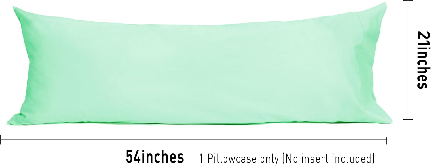 Sunflower Body Pillowcase 100% Cotton Long Pillow Cover/Case Envelope Closure 1 Pack, 20×54 inches Zephyr Green, Soft and Breathable