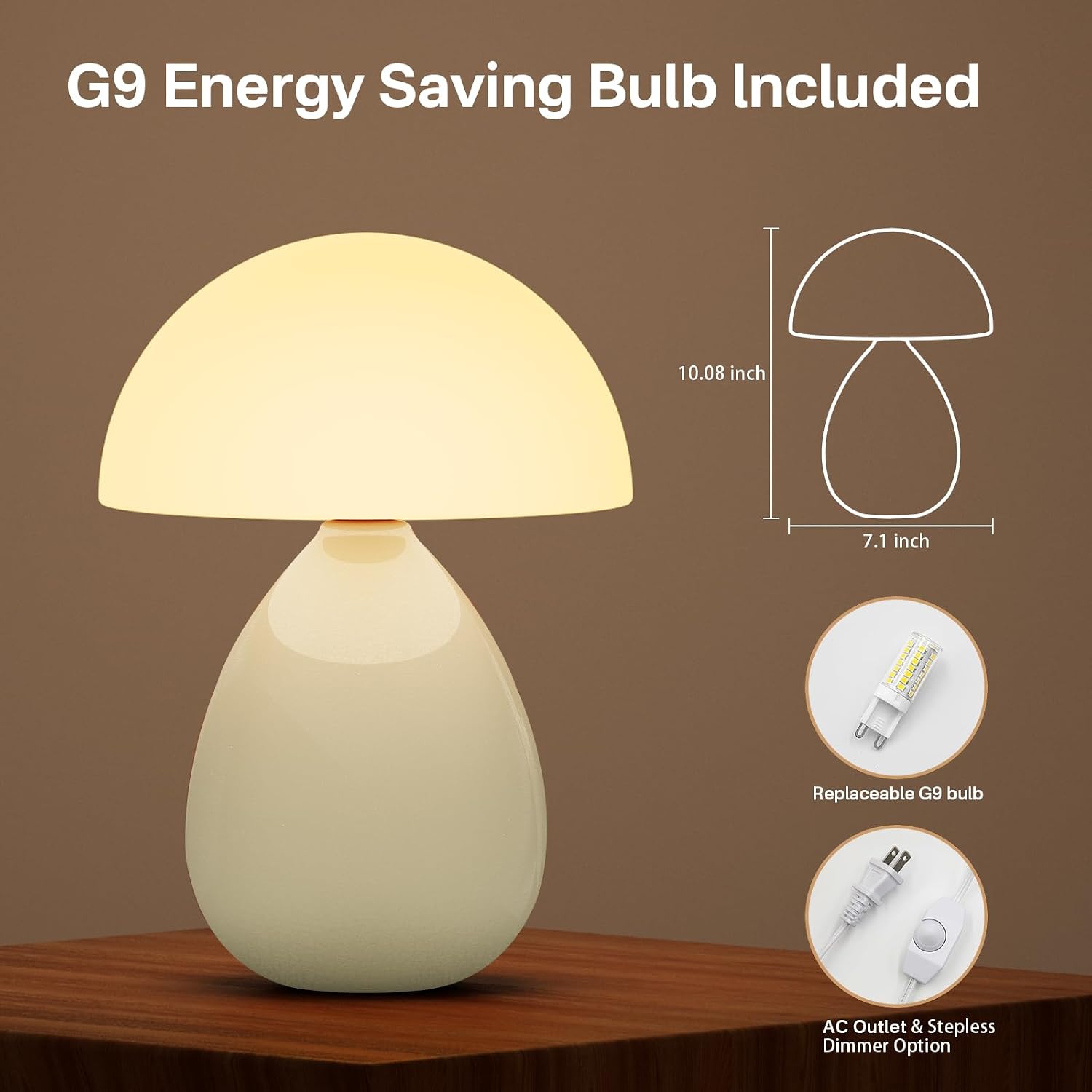 Dawnwake Mushroom Lamp Table Lamp for Bedroom, Ice Crackle Desk Lamp Bedside Small Lamps for Living Room Night Stands, Table Lamps Cute…