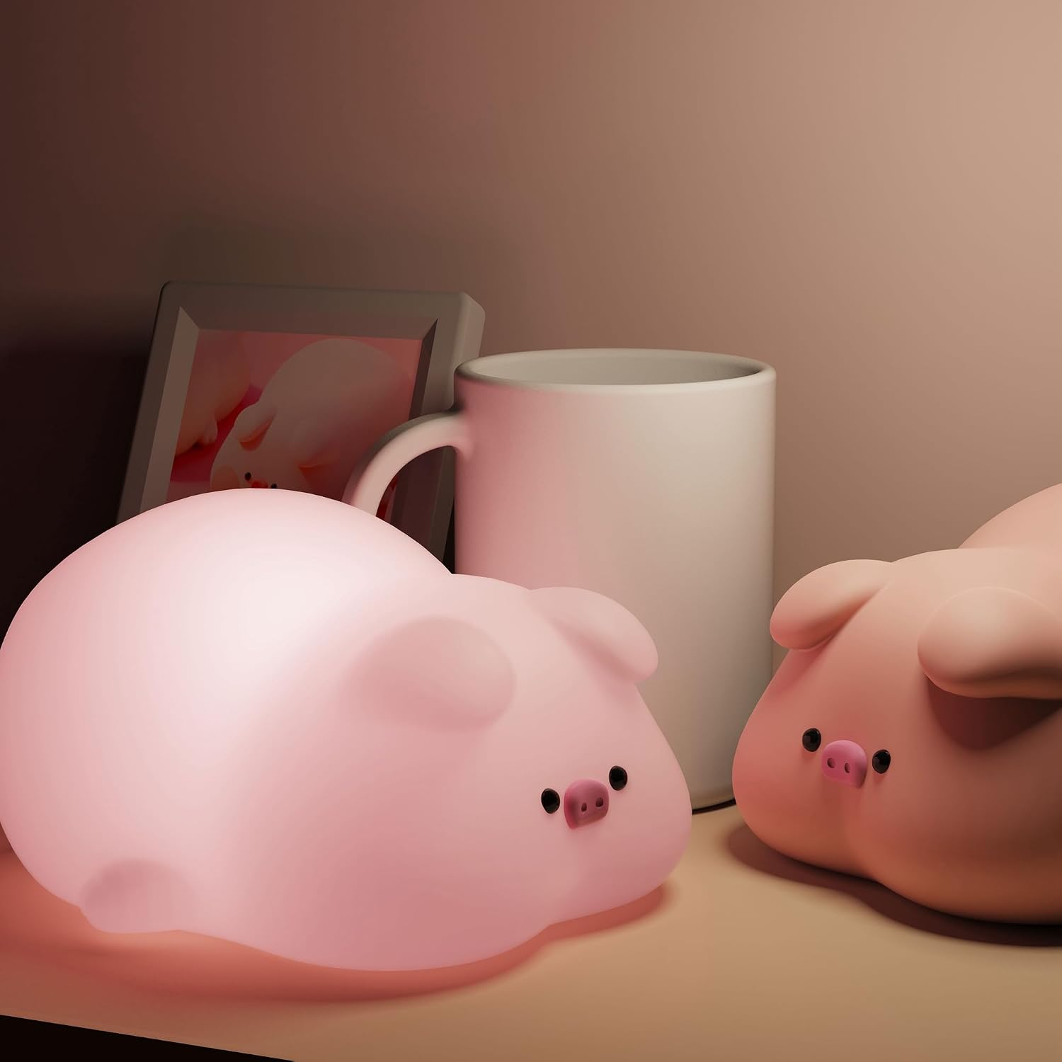 Cute Pig Lamp, Fun Lying Flat Pig Night Light, LED Squishy Animal Novelty Lamp, Light up Duck for Kids Great Gift, 3 Level Dimmable…