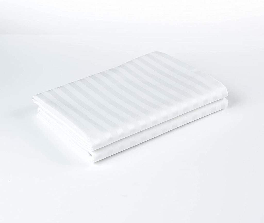 King Pillow Protectors with Zipper Egyptian Cotton Sateen Stripe Pack of 2 Oeko-TEX Certified