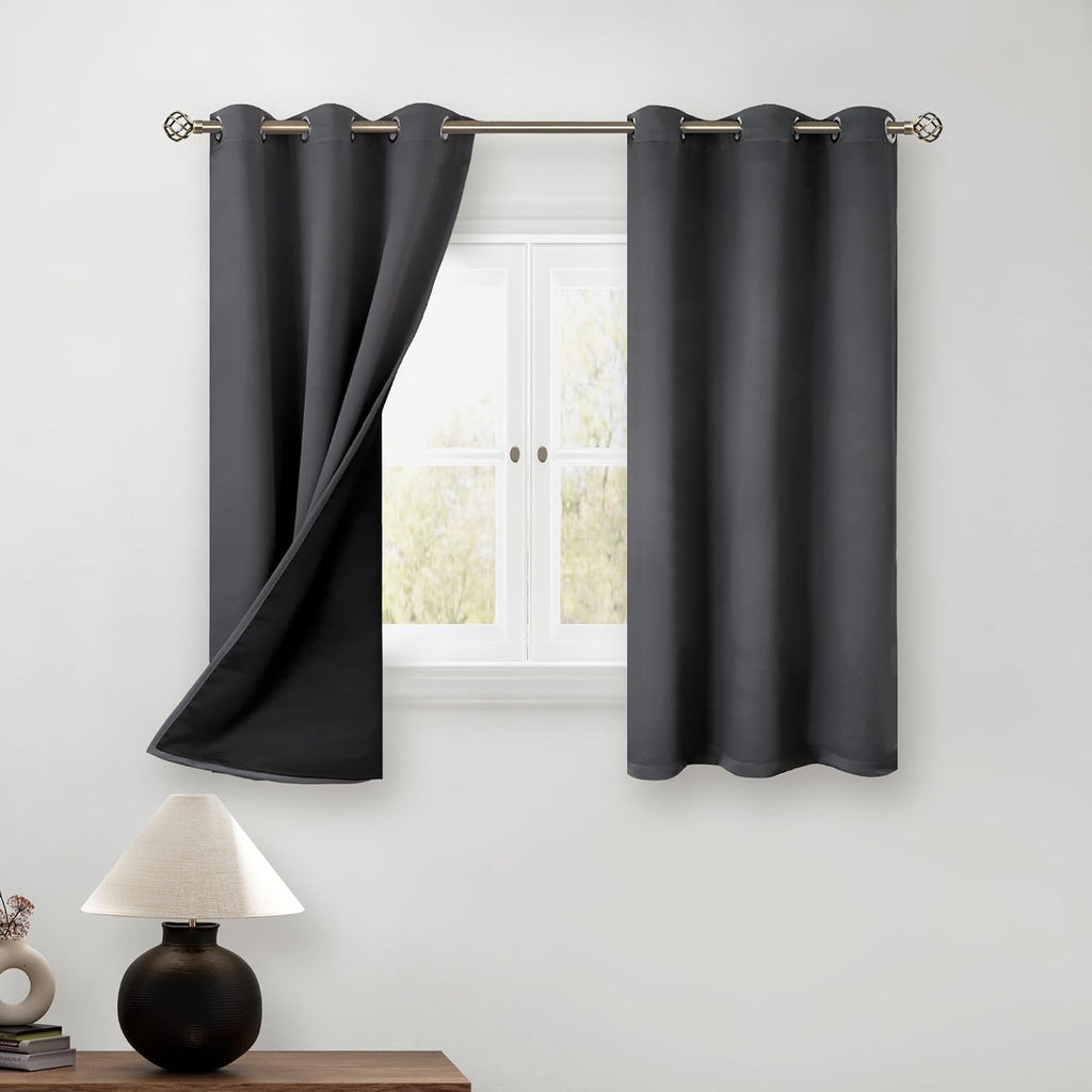 BGment Short 100% Blackout Curtains for Bedroom, Thermal Insulated Energy Efficiency Noise Reducing Grommet Curtains 54 Inch Length with Li…