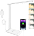 White crown LED Desk Lamp with 15W Wireless Charger & USB Port, Dimmable Table Lamp with 5 Lighting Modes, Sensitive Touch Control…