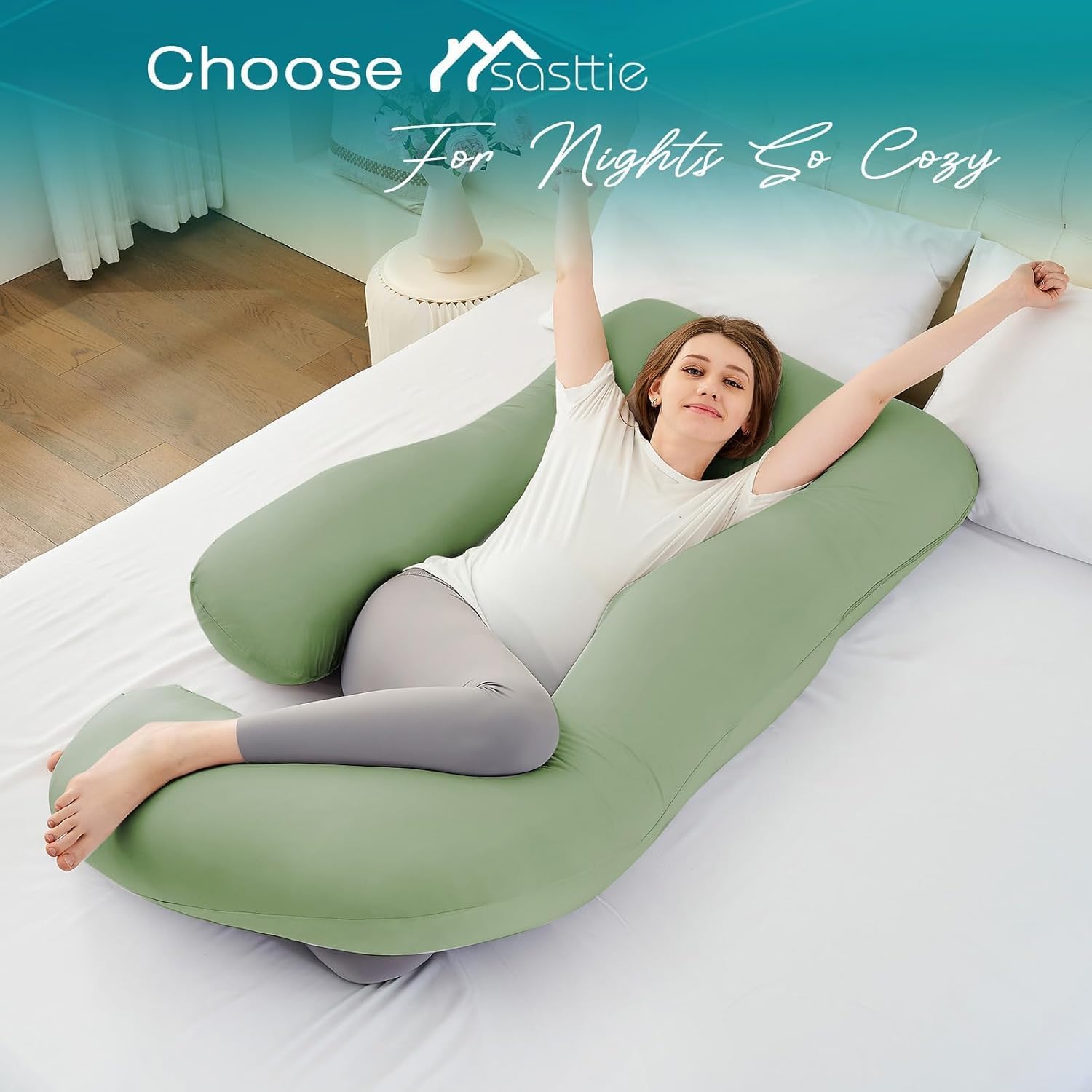 Sasttie Pregnancy Pillows for Sleeping, Jumbo U Shaped Cooling Full Body Pillow with Removable Cover, Pregnant Women Must Haves, Maternity…