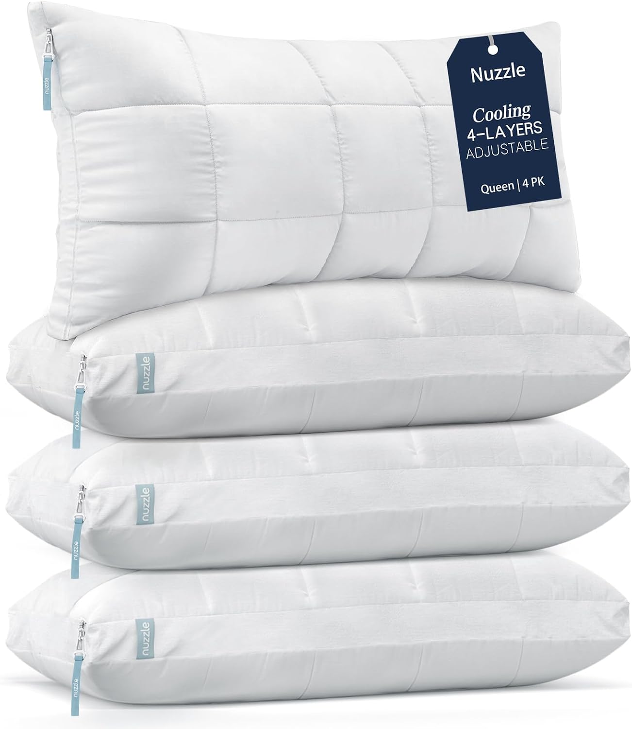 Nuzzlepillow Nuzzle Pillows Queen Size Set of 4 Adjustable Firm Pillows, Luxury Hotel Collection Bed Pillows – Adjust Height Soft Cooling P…