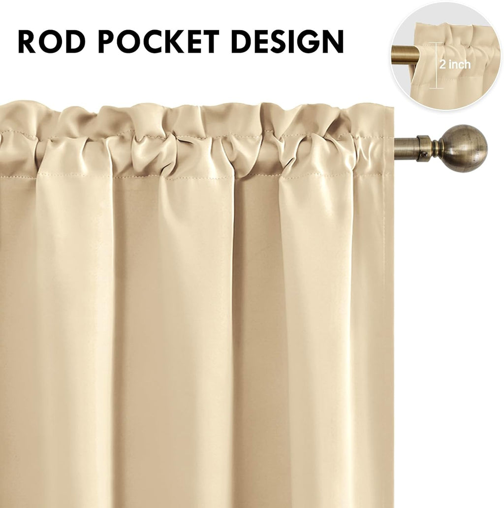 Dwcn Blackout Curtains Room Darkening Thermal Insulated Bedroom Curtains Window Curtain Panels, 52 x 45 inches Long, Set of 2 Beige Rod Poc…