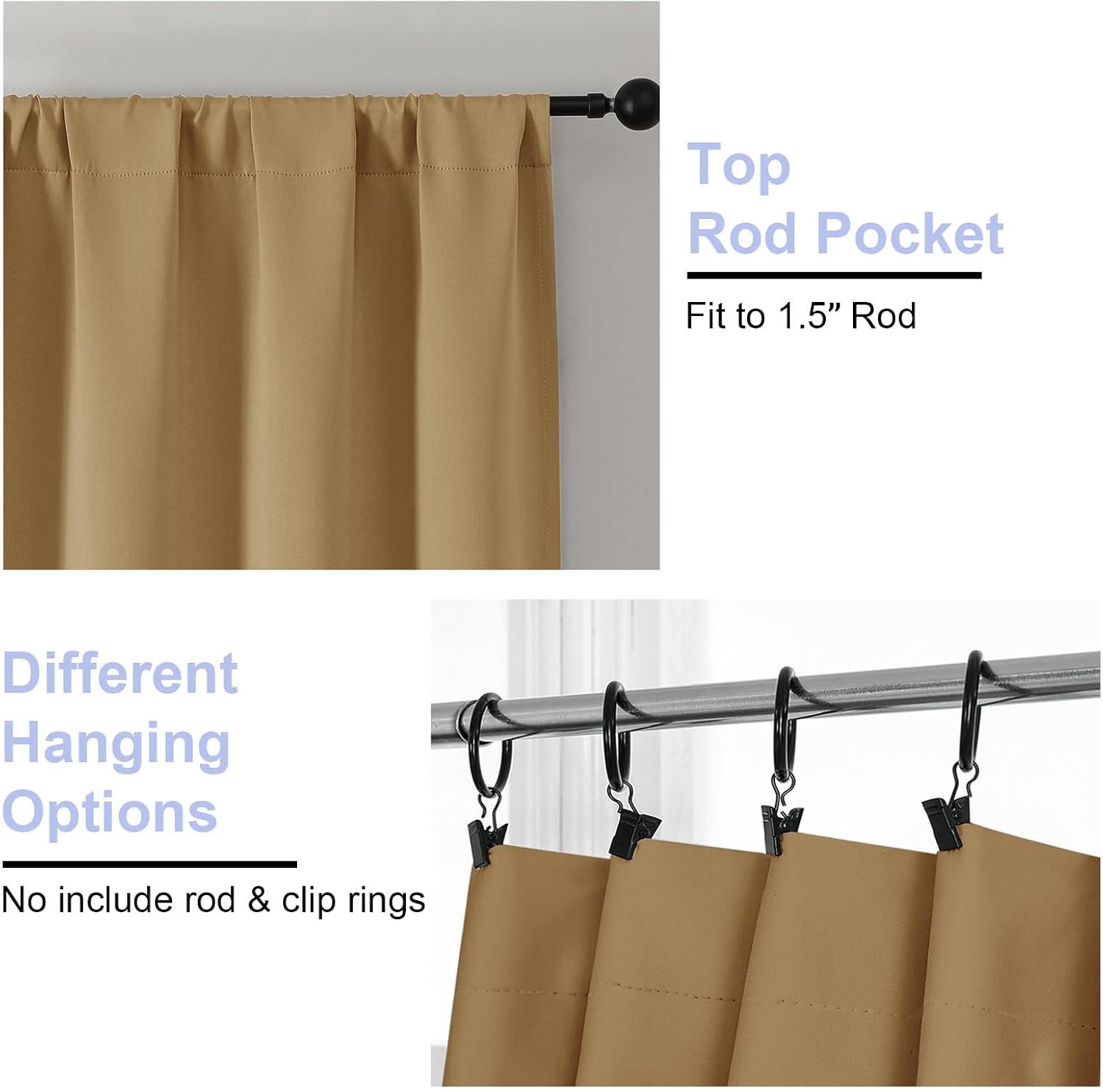Simplebrand Ava Gold Short 36 Inches Blackout Curtain 2 Panels Set, Half Window Rod Pocket Privacy Curtain Tiers for Kitchen, Curtains Blac…